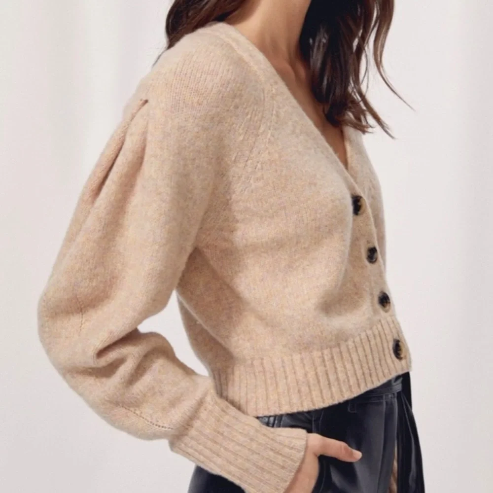 Aritzia Cream Button-Front V-Neck Cardigan Sweater - Picture 1 of 11